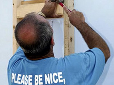 Mike was taking no chances in his new role as church handyman